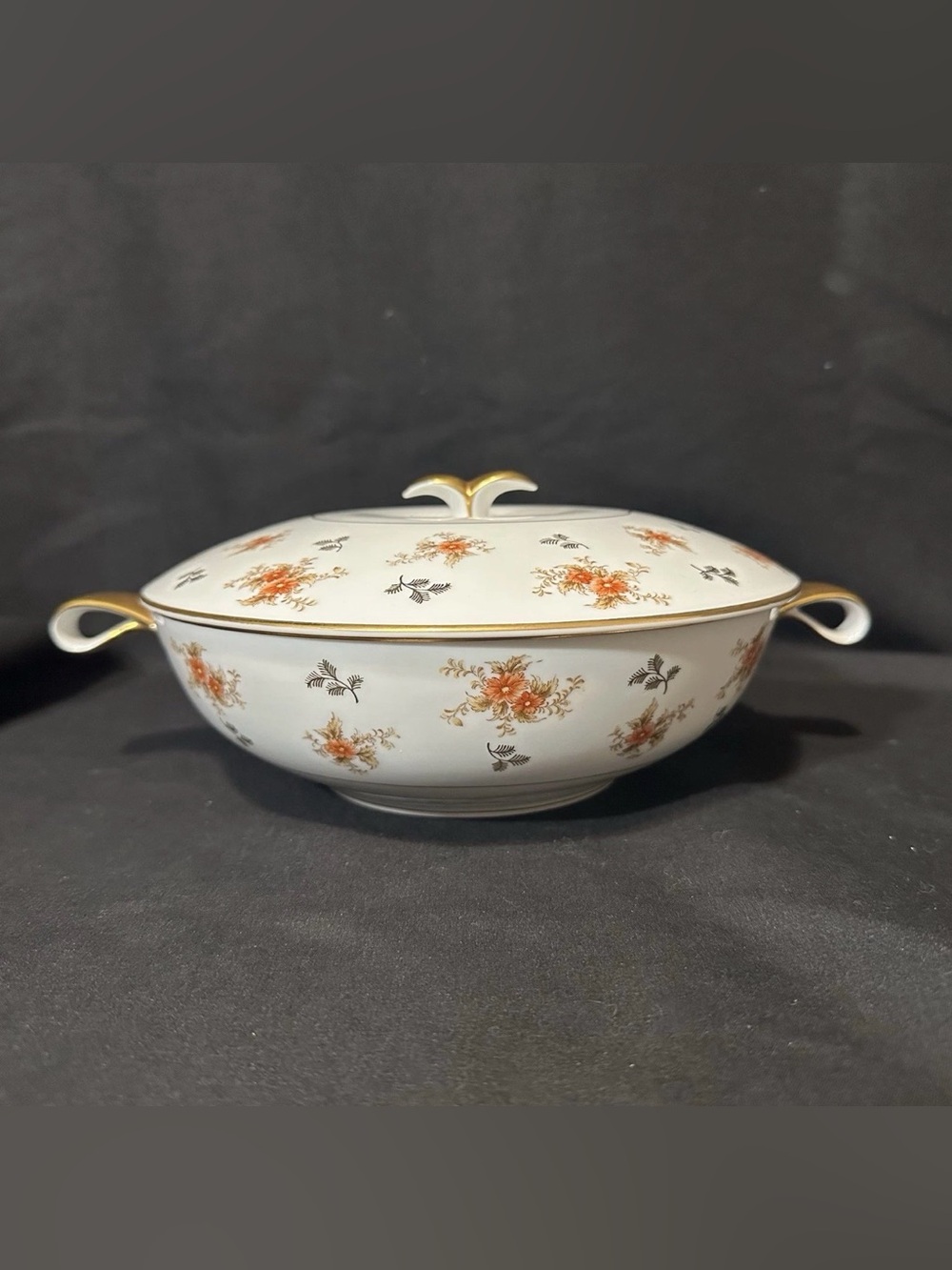 Vintage Noritake 5230 Dulcy Covered Vegetable Bowl Round 8.2” Orange Floral Gold